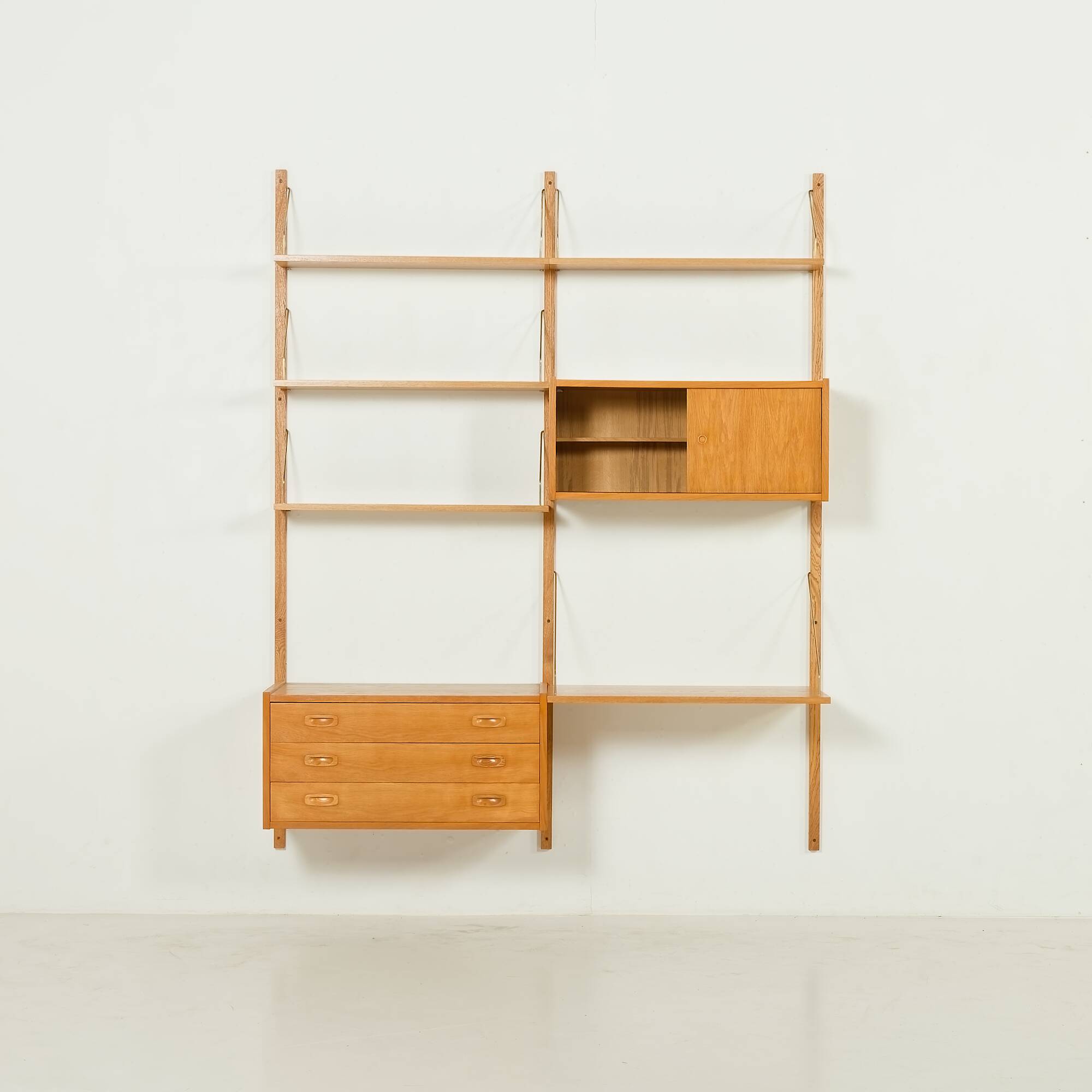 Preben Sorensen Danish oak wall unit by PS System, Randers, 1970s