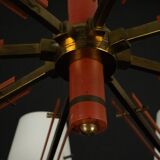 Mid-Century 8 arms Stilnovo chandelier in opaline, brass and red lacquer.