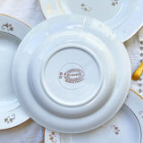 4 white porcelain L'Amandinoise soup plates with gold floral pattern
