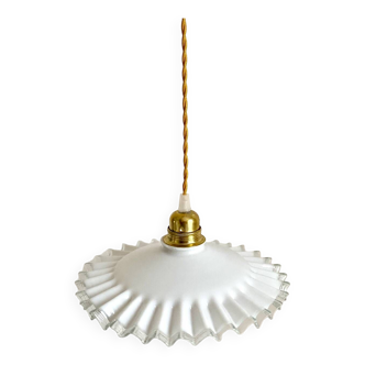Pleated opaline pendant light
