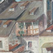 Painting on wood of a countryside village, Creuse