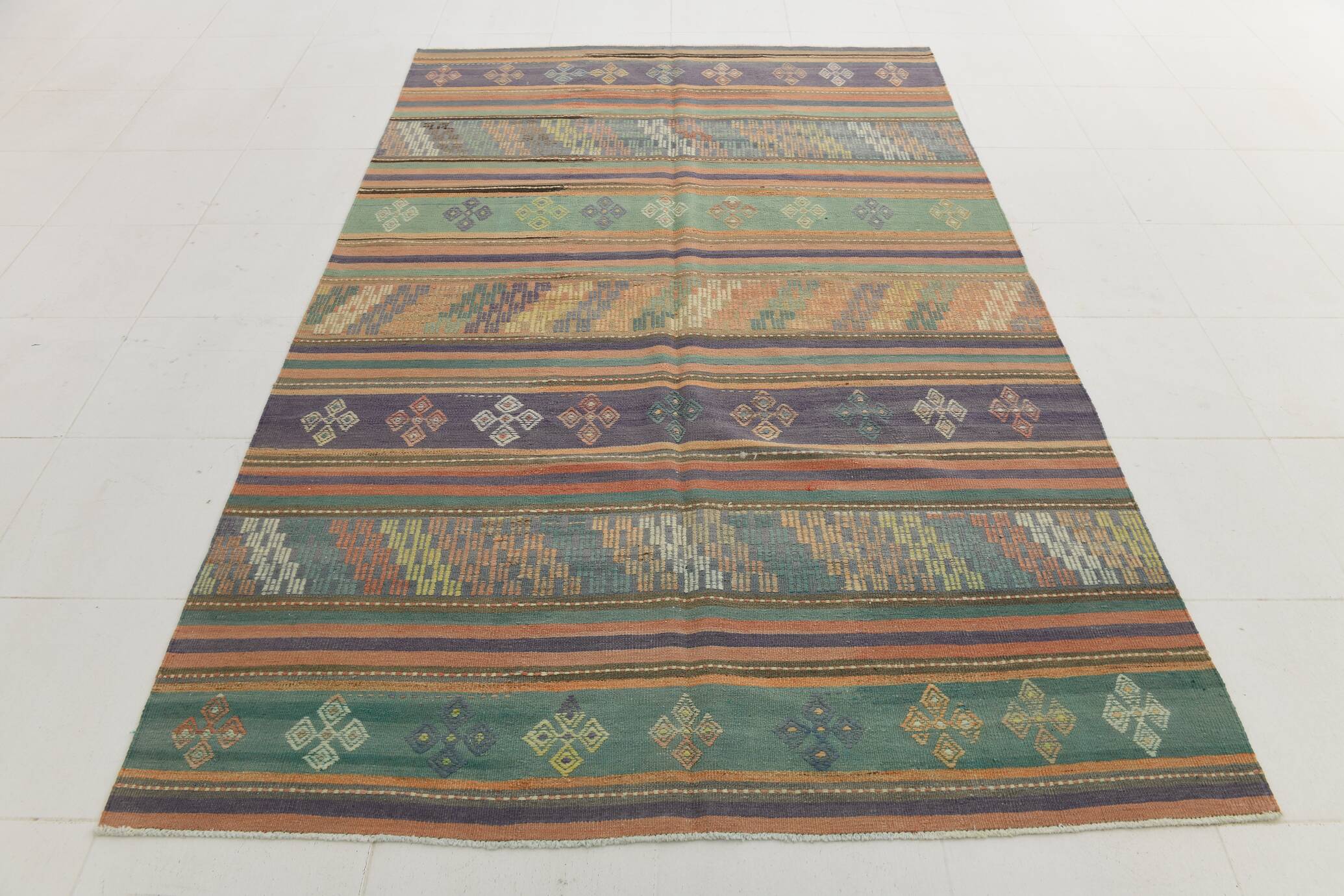 6x9 Kilim Mint Green Vintage Kilim Rug, Living Room Rug, 172x274 Cm