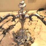 Pair of three-armed silver-plated metal candelabras