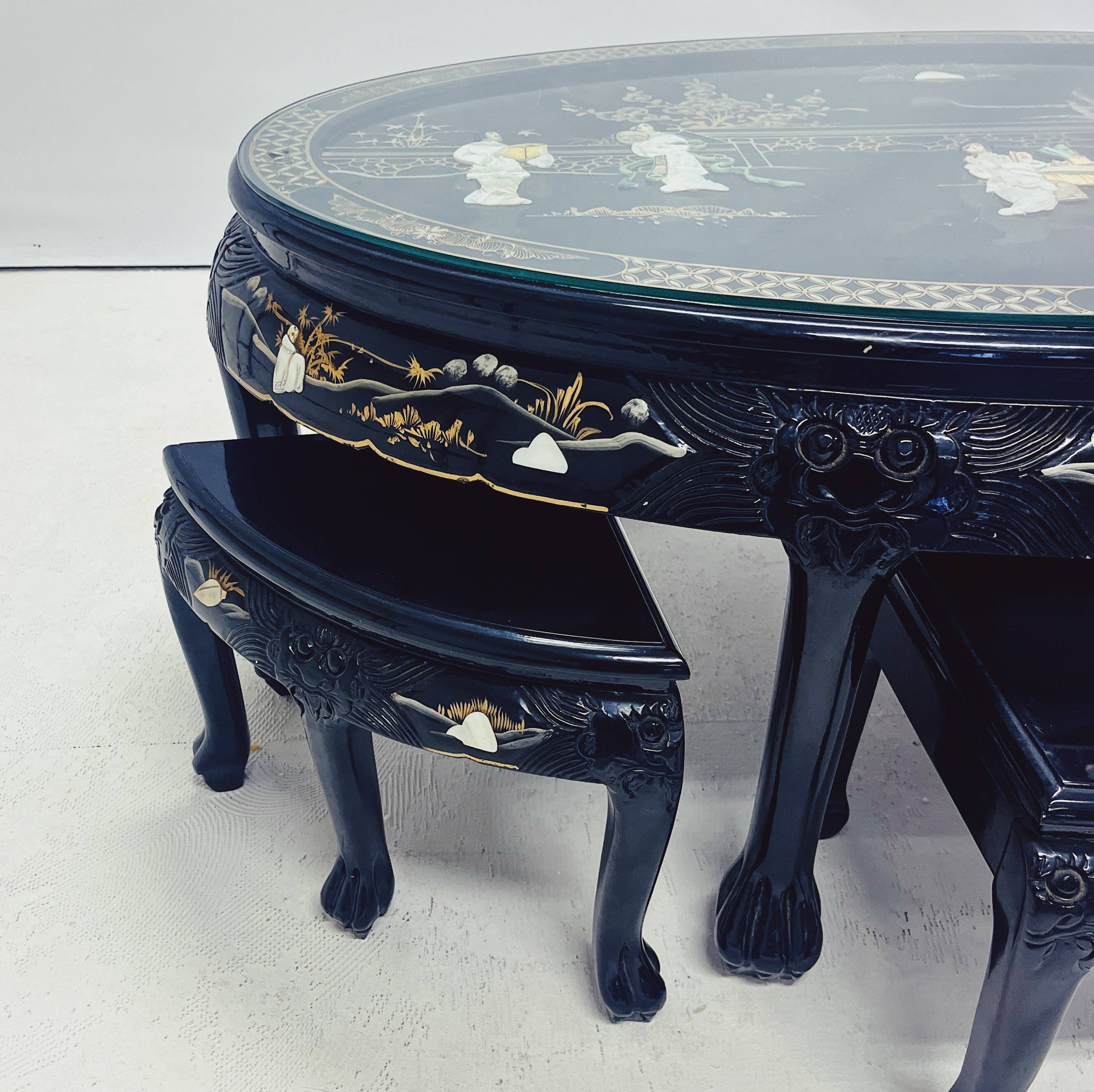 Chinese Coffee Table with 6 Matching Stools