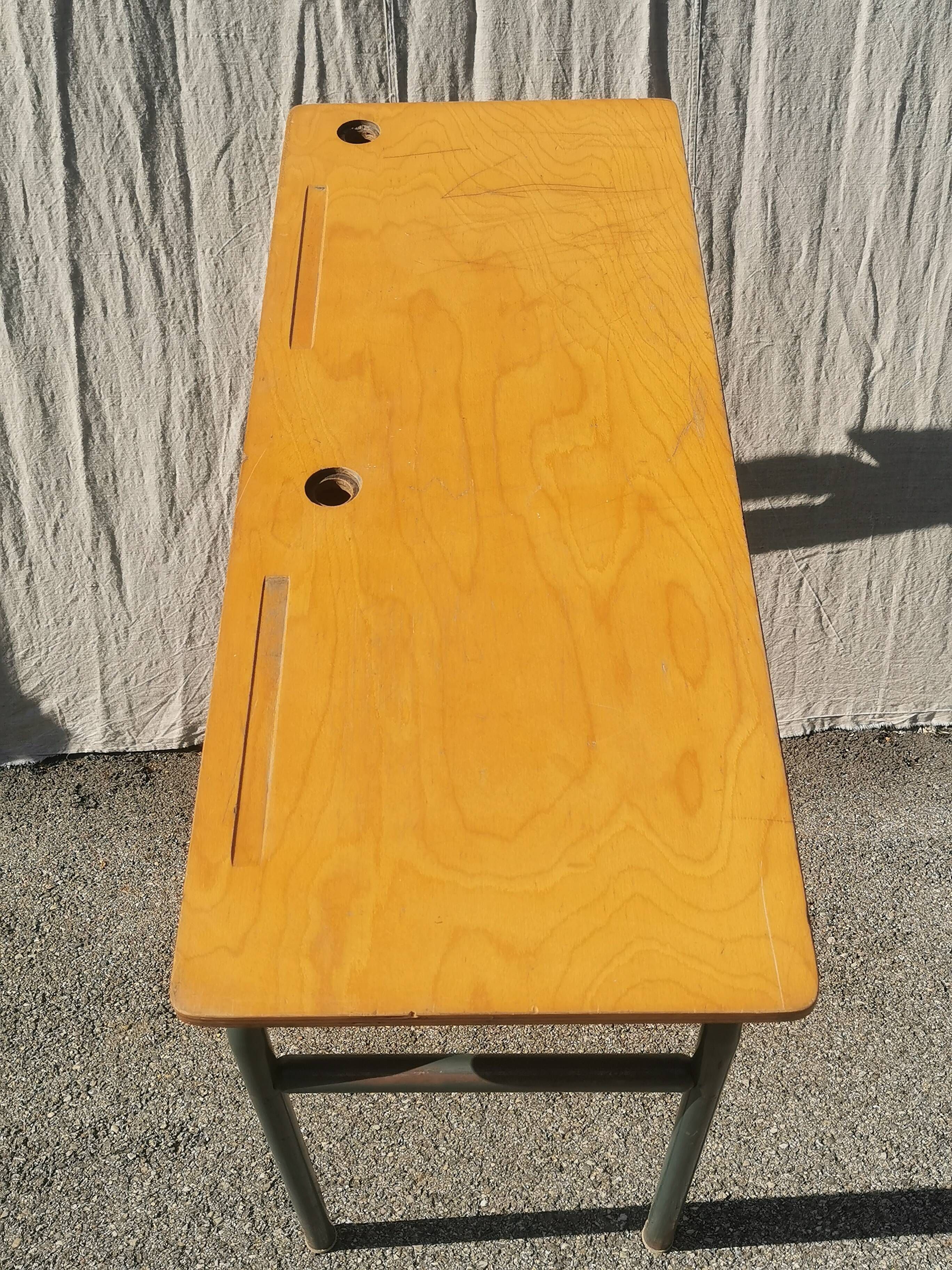 Vintage 2-seater desk with large metal locker