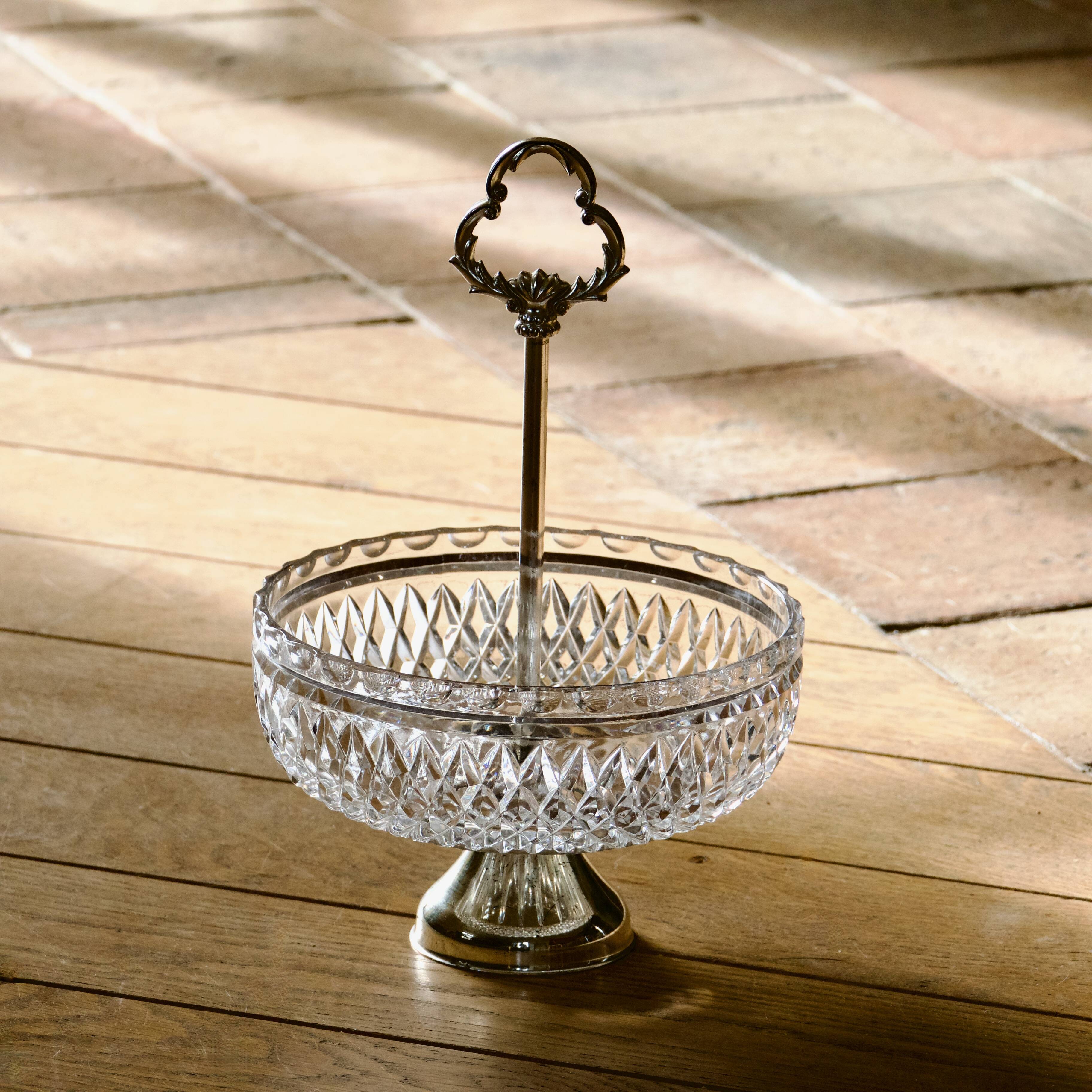 1950s crystal and silver-plated metal bowl/basket