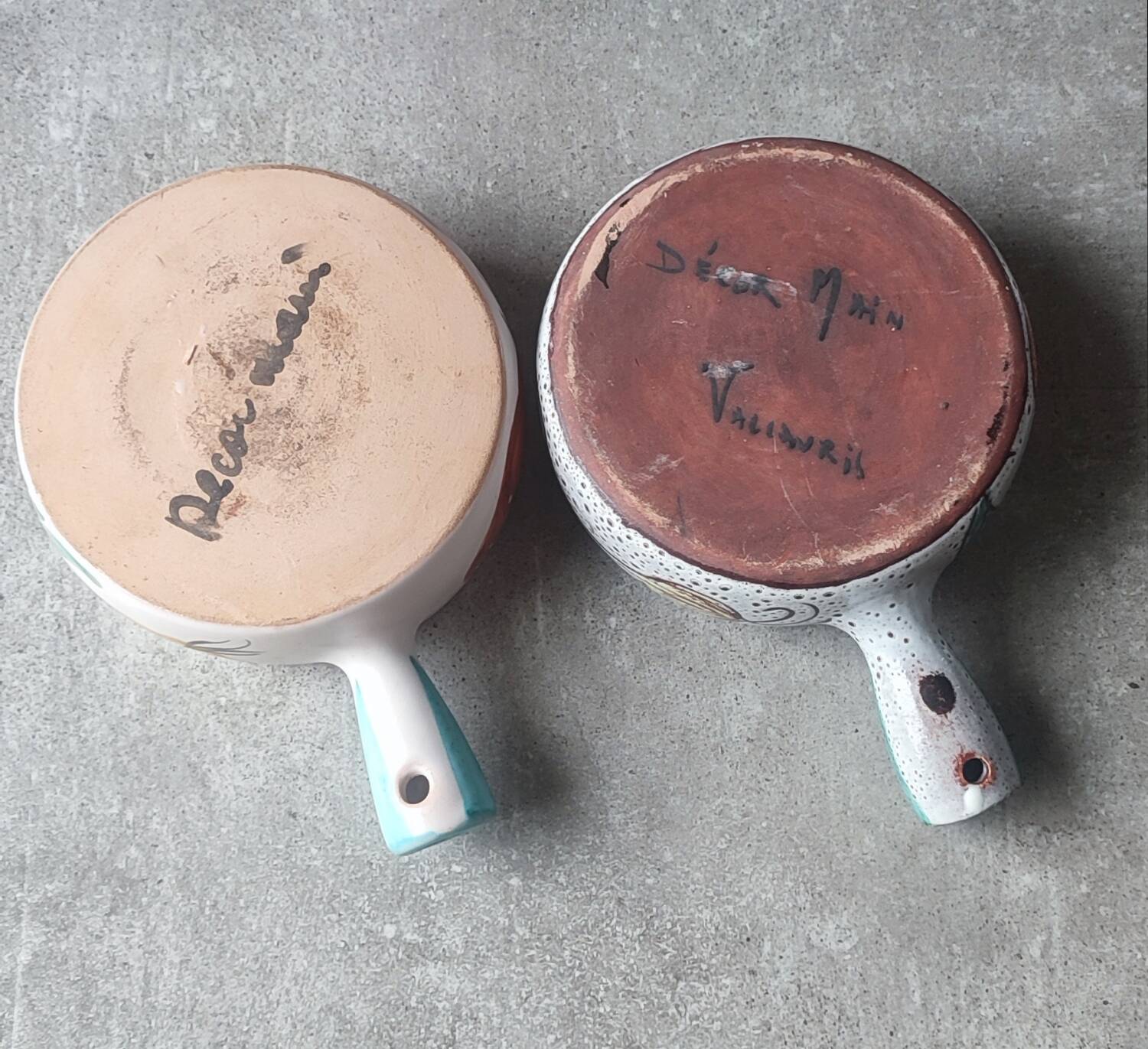 Pair of large Vallauris ceramic skillets