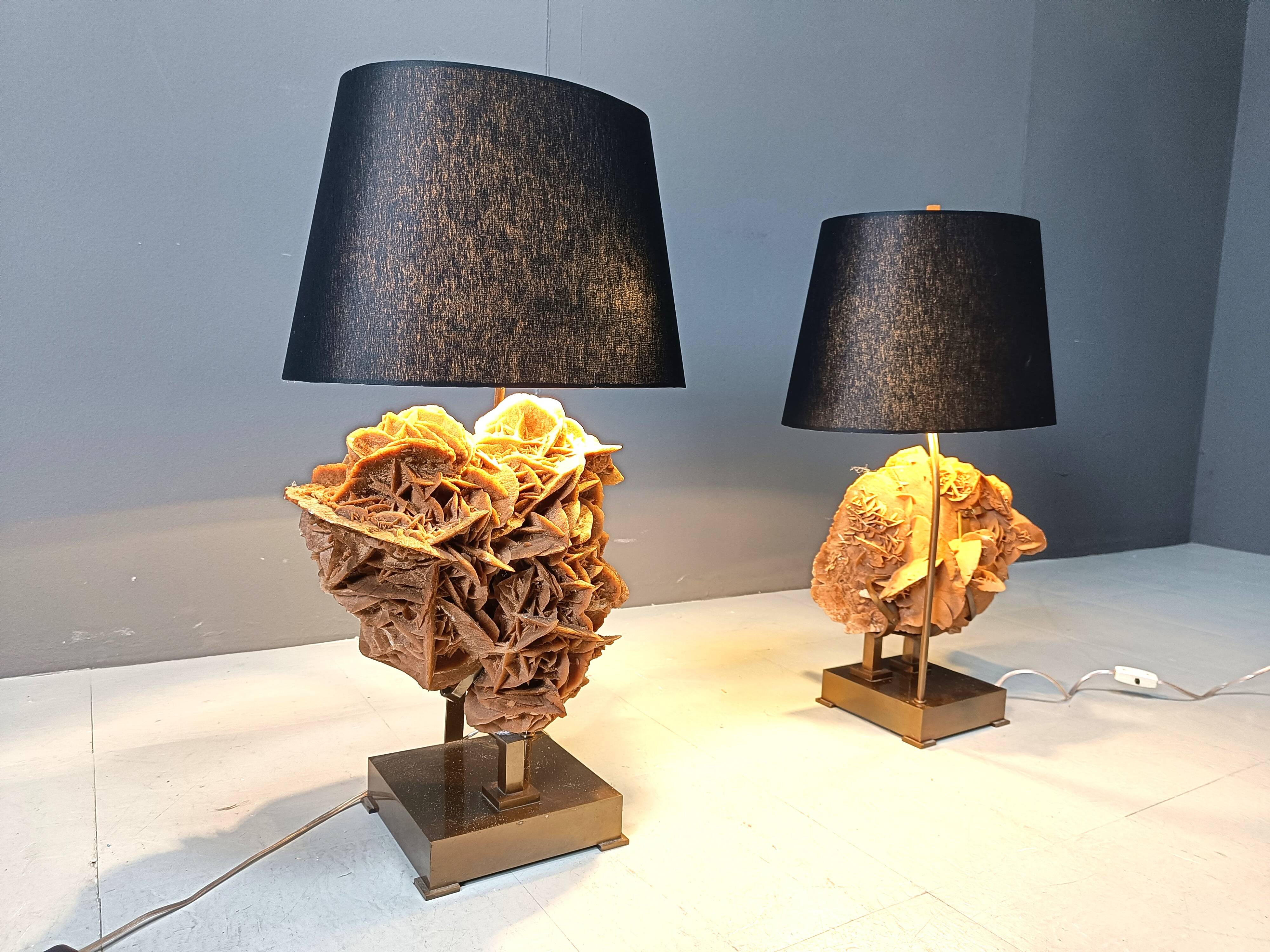 Lampes de table en laiton et pierre rose, années 1970