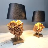 Brass and stone rose table lamps, 1970s
