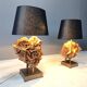 Lampes de table en laiton et pierre rose, années 1970
