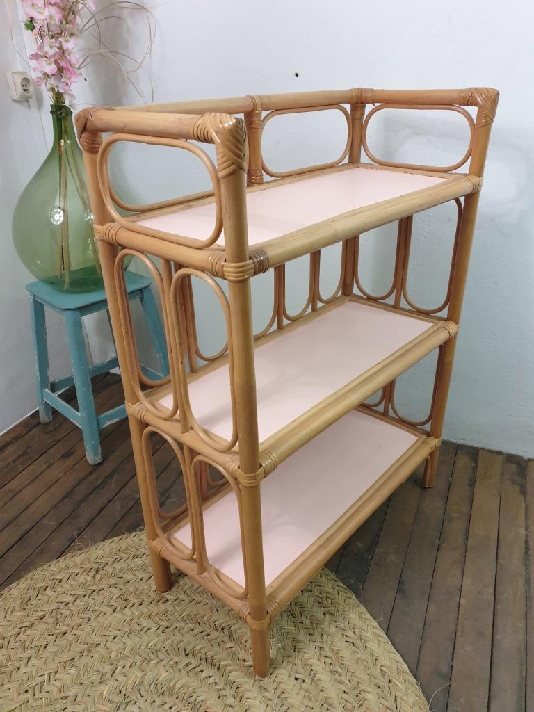 Vintage wicker and bamboo shelf