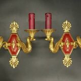 Pair of Empire style swan wall lights from Petitot - bronze & burgundy patina