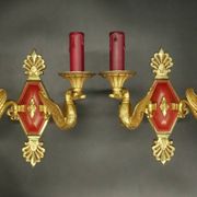 Pair of Empire style wall sconces with swans from Petitot - bronze & bordeaux patina.
