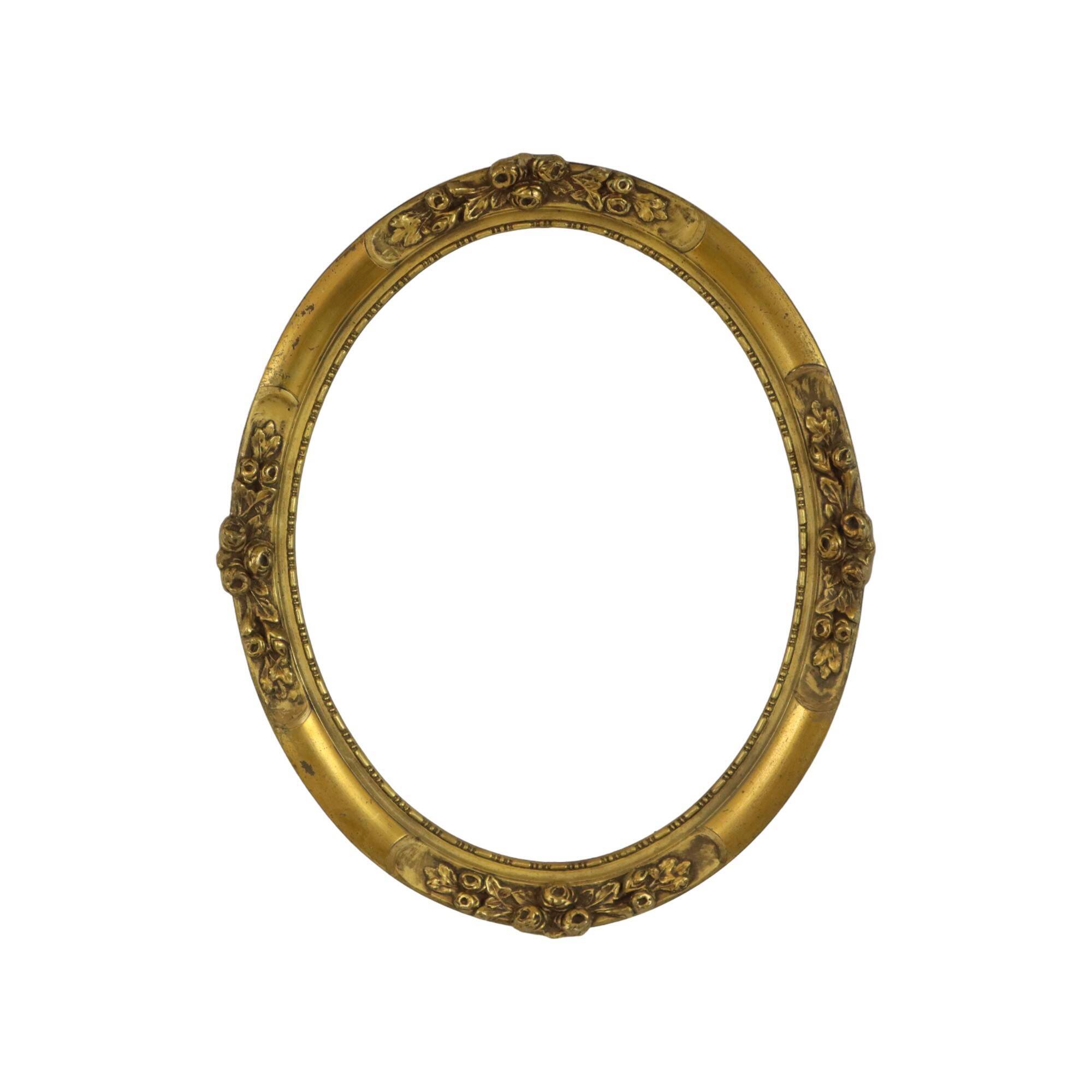 Oval Golden Wooden Frame Classic Roses Baroque Style France 59x49cm