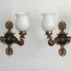 Pair Of Lucien Gau Style Double Swan Wall Lights With Opaque Glass Shades