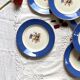 6 dessert plates in old blue earthenware with gilded flowers from Saint Amand