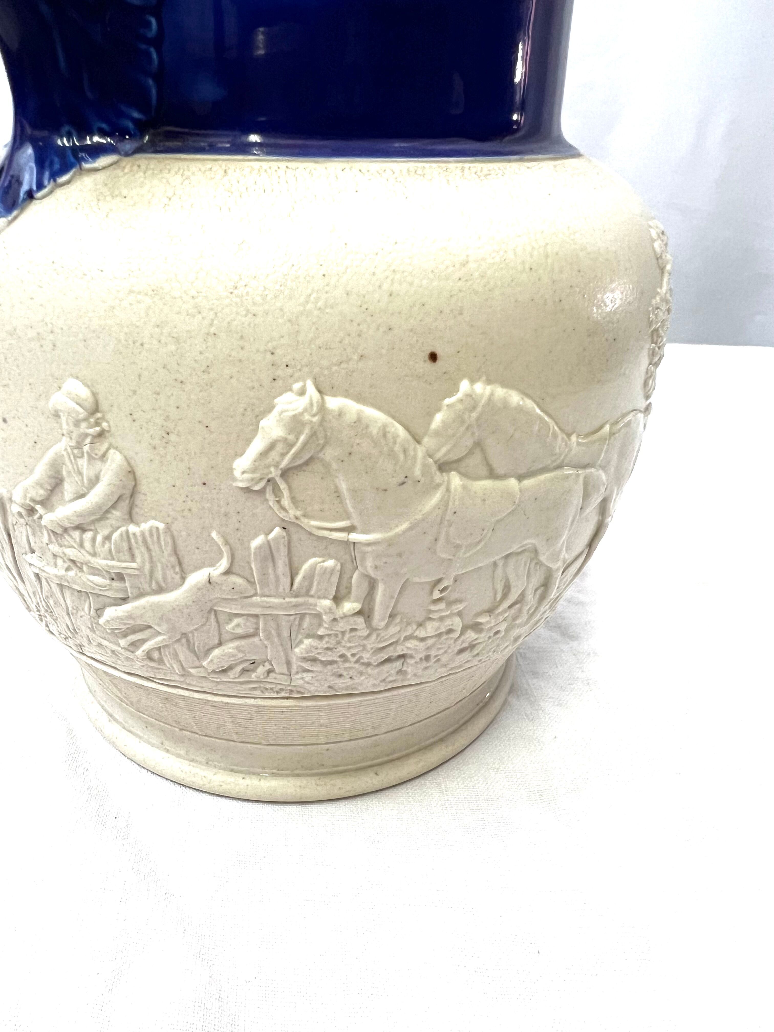 White pitcher blue pattern horses dog style Wedgwood