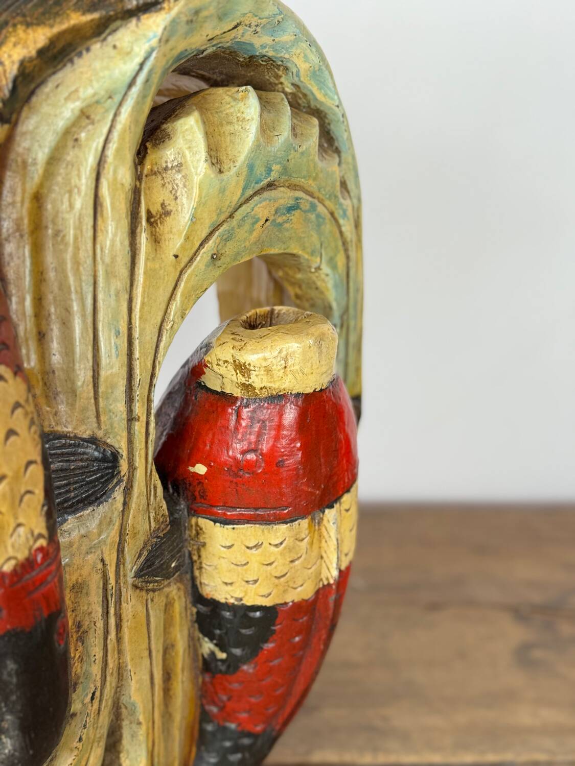 Wooden wall sculpture of Koi Carp, tribal India, mid-20th century.