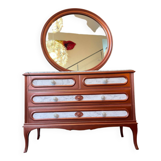 Commode & miroir bois cuivre