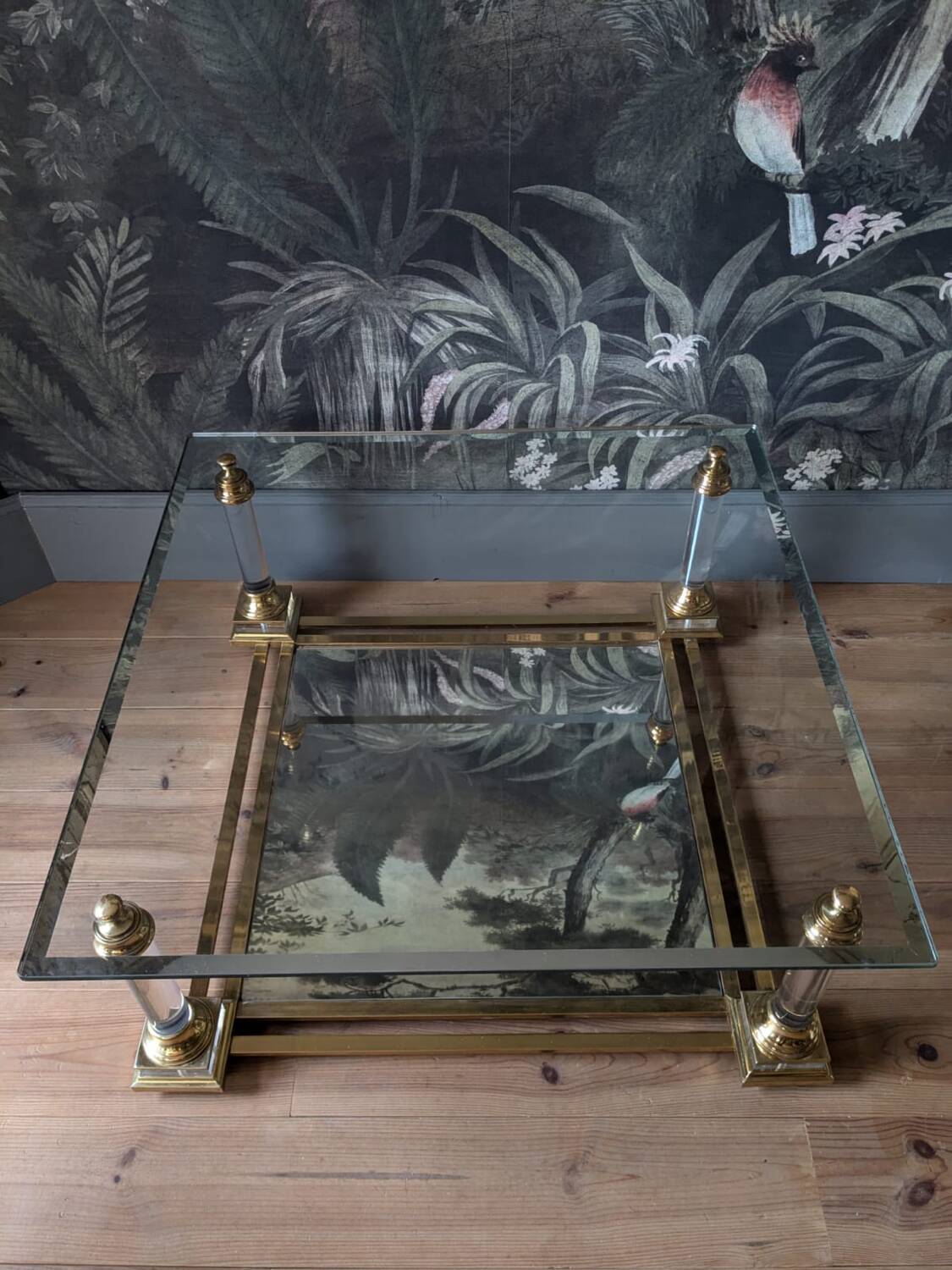 Designer coffee table in plexiglass and brass from the 70s DLG Maison Charles