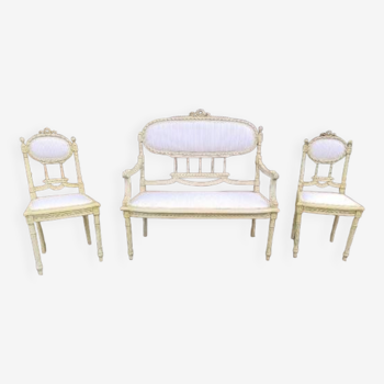 Banquette et 2 chaises style Louis XVI