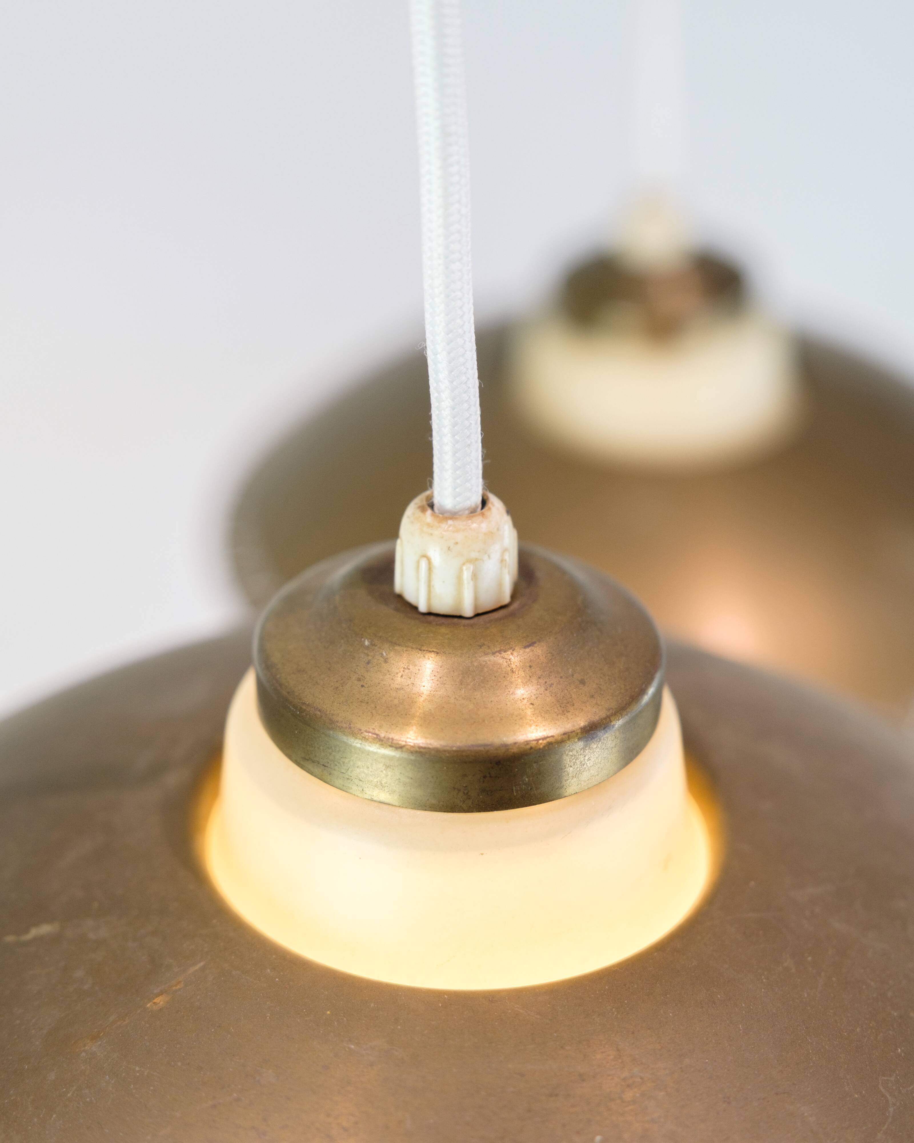 Vintage three-arm ceiling pendant – opal glass and brass – Bent Karlby –1950/60s