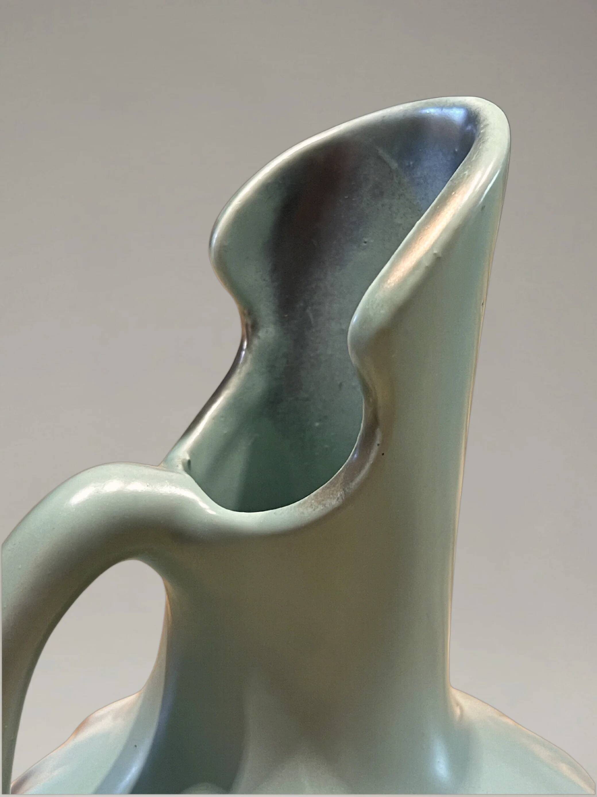 Ceramic vase B. Letalle Saint-Clément – model 9002 – iridescent celadon green – 1950s/60s – 18 cm