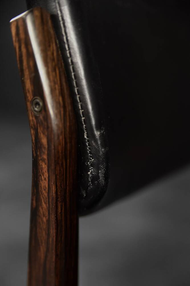 Modern vintage Scandinavian chairs in rosewood and black leather from the mid-century by Bramin, set of 3.