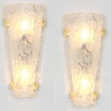 Set of 3 large angular wall sconces in Murano glass by Hillebrand, Germany, 1960s.
