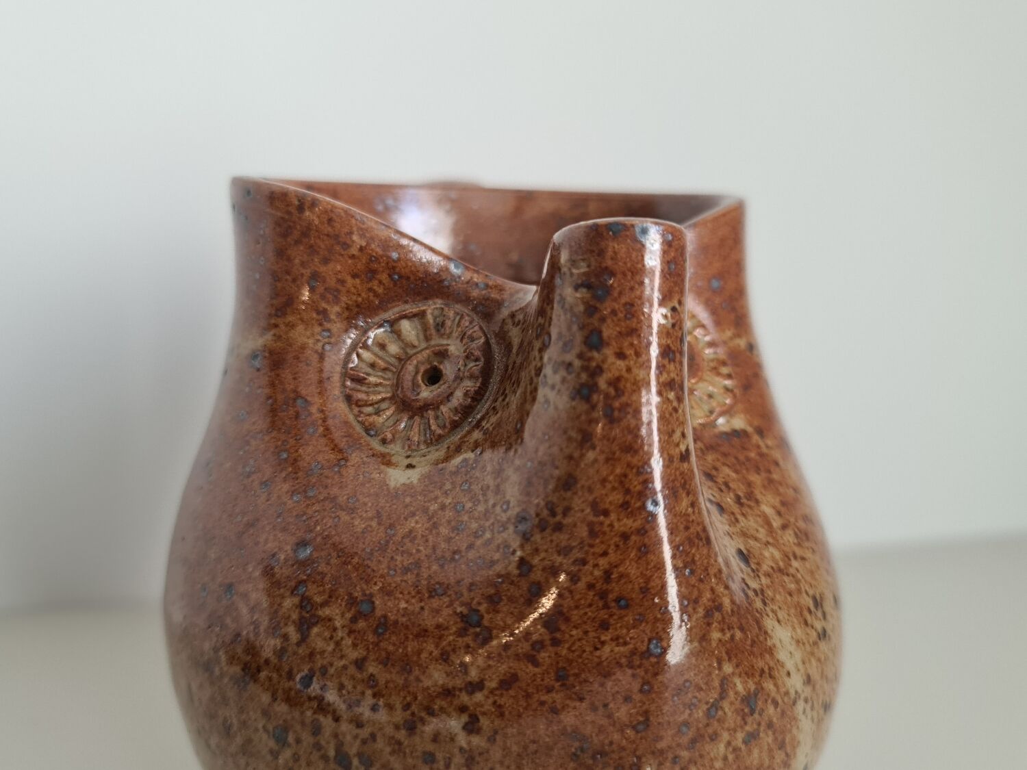 Zoomorphic pitcher owl or owl in pyrite stoneware / collection / ceramics / vintage / France / 50s / mid-century / twentieth century