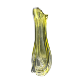 Vase René Delvenne Val saint lambert 1950  jaune soufflé torsadé