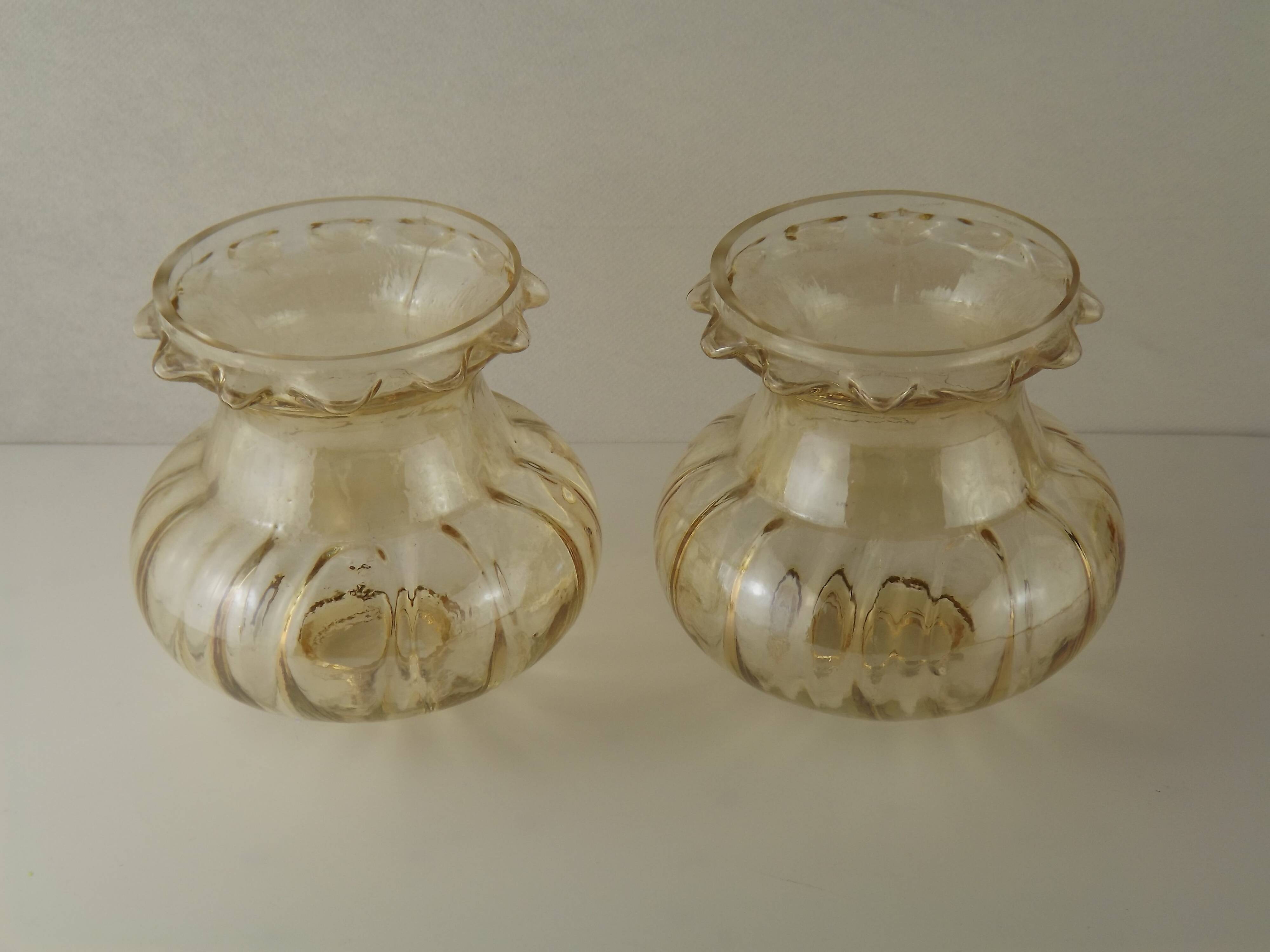 Matching Pair Mid Century Amber Glass Bubble Glass Replacement Shades 5593