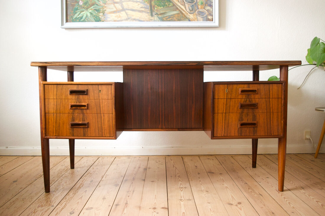 Danish Rosewood Floating Desk by Gunnar Nielsen for Tibergaard, 1960s