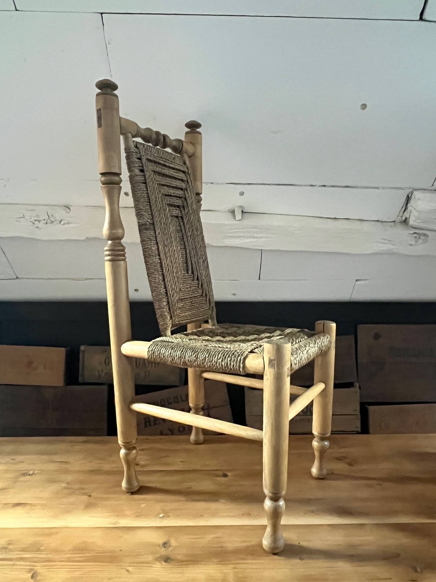 6 wooden and rope chairs attributed to Adrien Audoux & Frida Minet