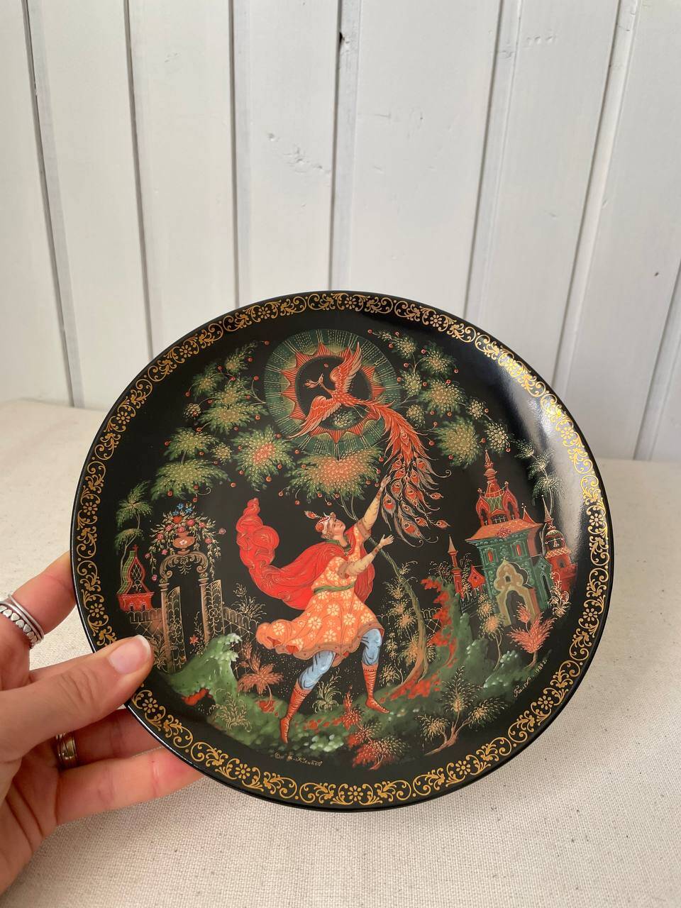 Porcelain plaque decorated with an illustration of a Russian legend