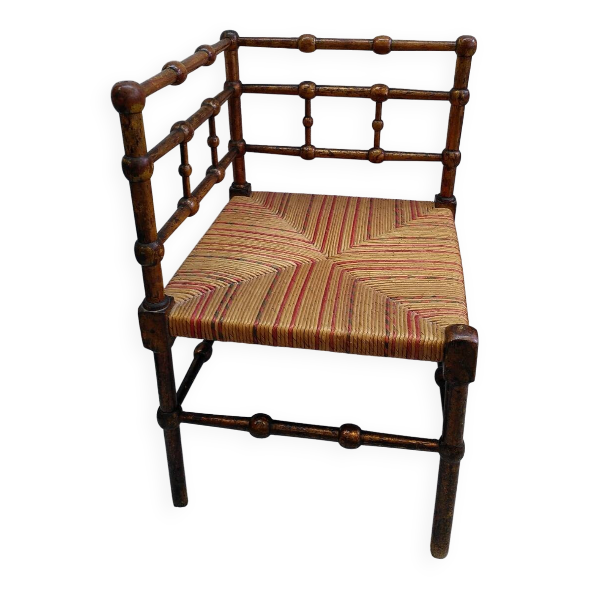 Wood and straw corner chair