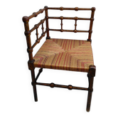 Wood and straw corner chair