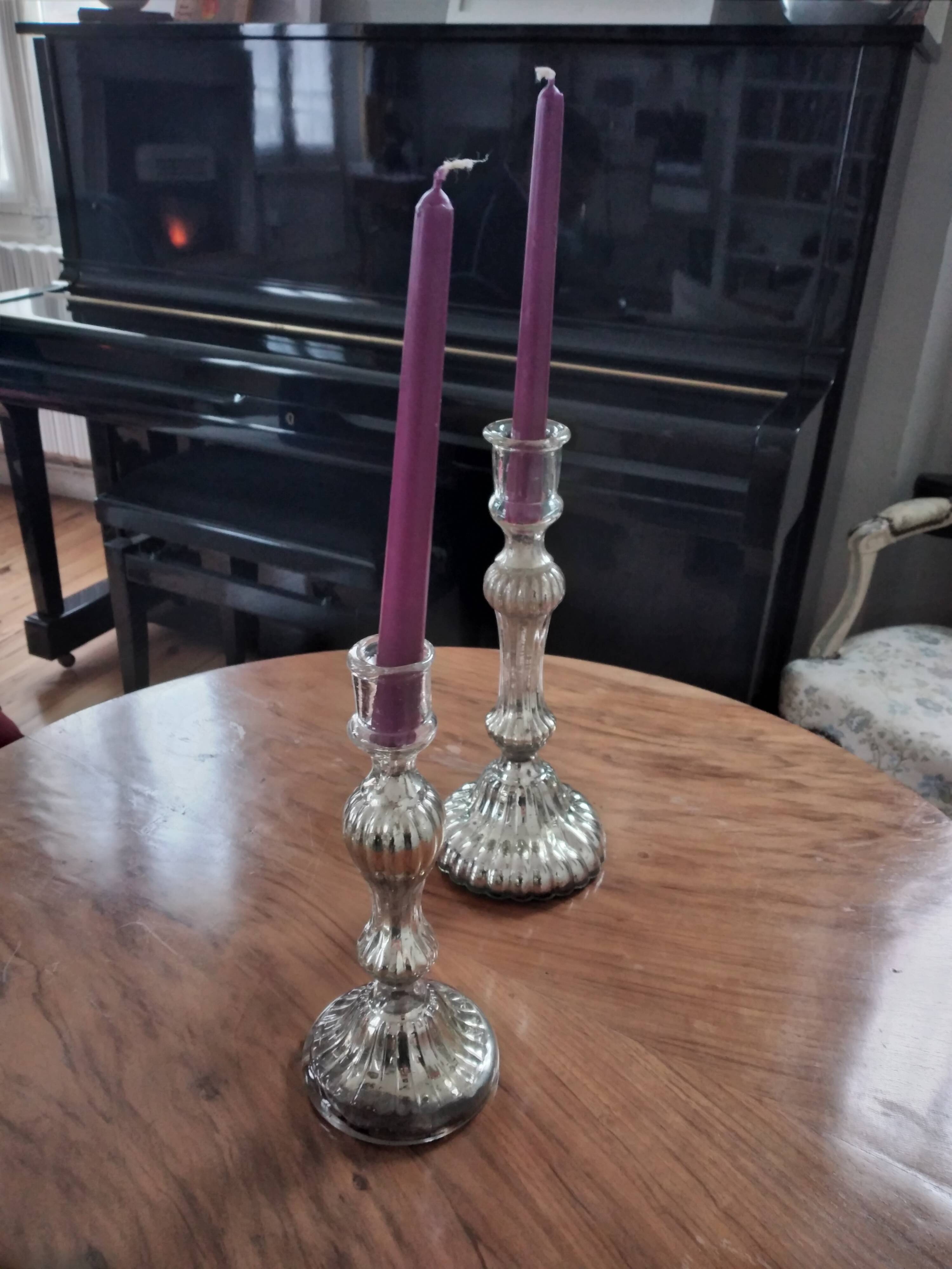 Eglomisé glass candle holders