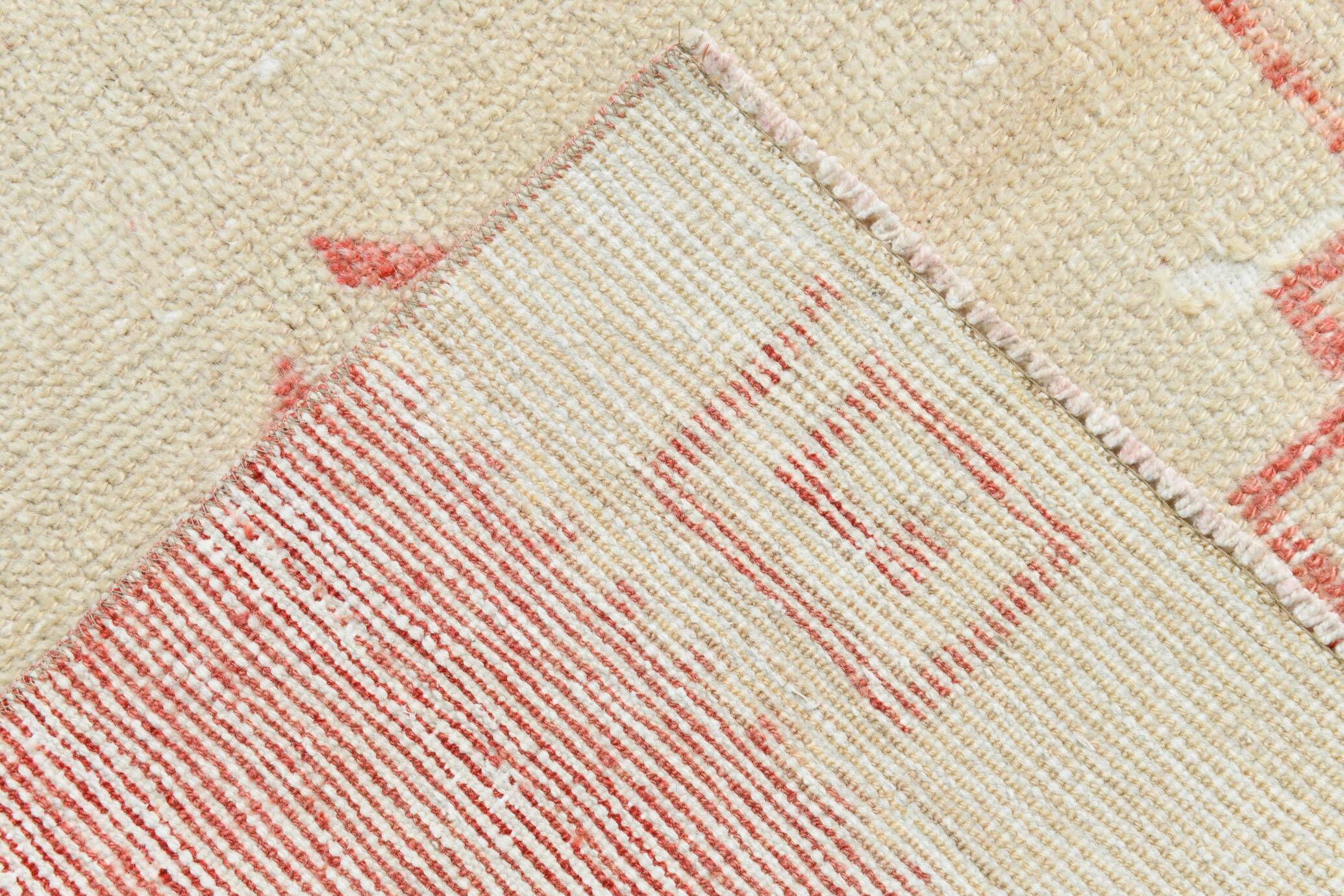 3x13 Vintage Soft Red & Beige Turkish Runner Rug, 77x379Cm