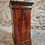 Antique Louis-Philippe style bedside table with walnut veneer and marble top