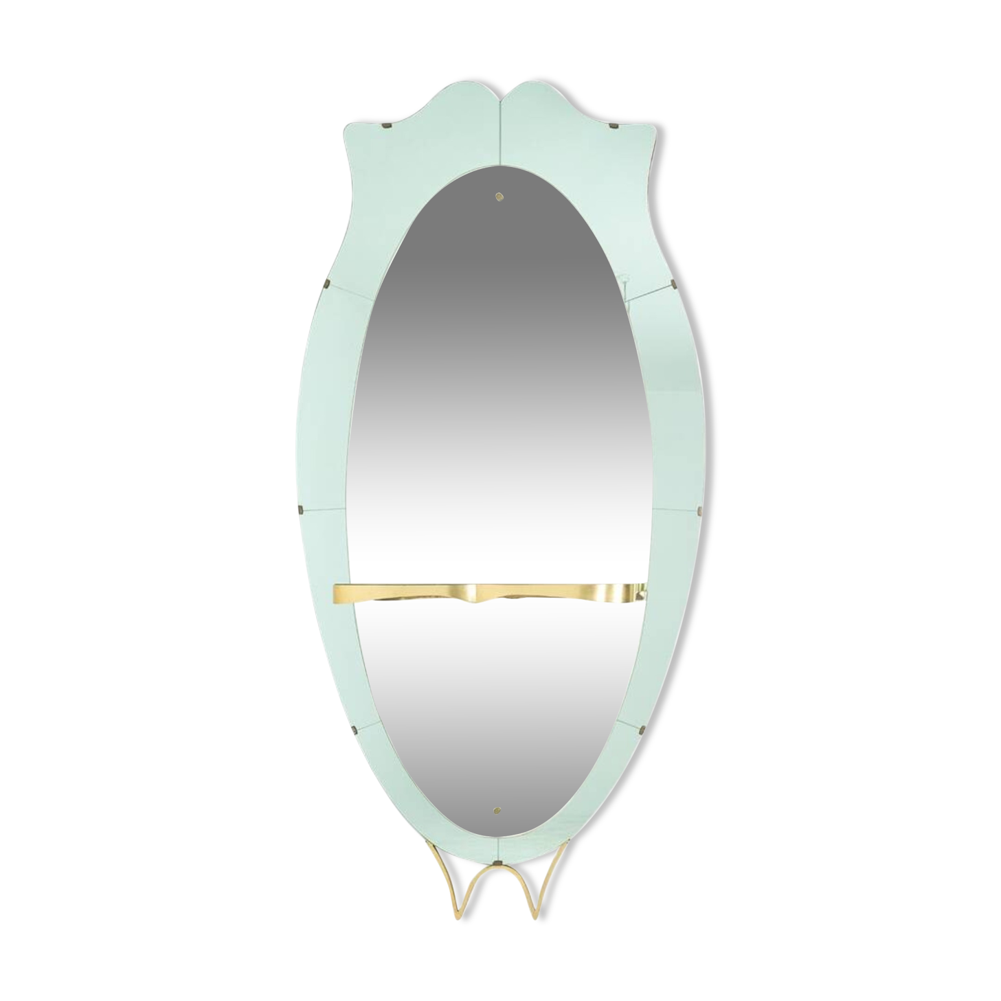 Two-tone glass and gilded brass console mirror. Circa 1950.