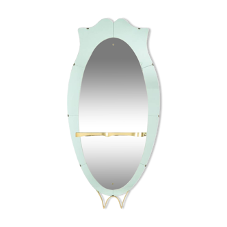 Two-tone glass and gilded brass console mirror. Circa 1950.