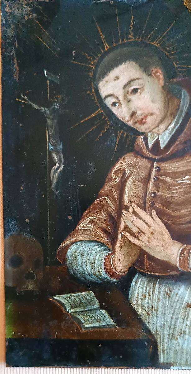 Antique painting on copper - Saint Charles Borromeo - Italian School, 17th century