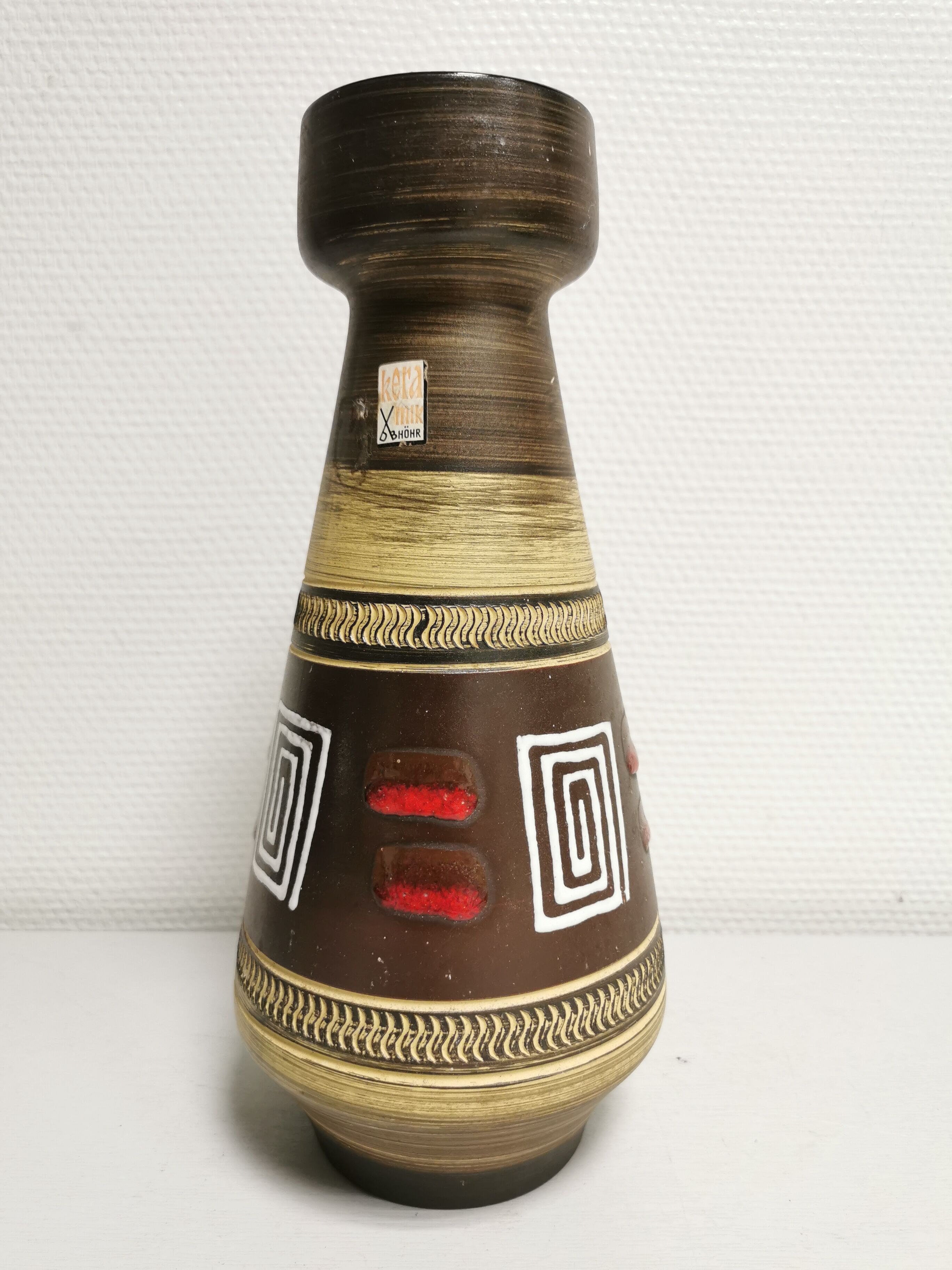 Vase vintage céramique D.B. Höhr Keramik au décor graphique émaillé