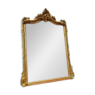 19th century fireplace mirror in wood and gilded stucco