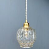 Vintage clear molded glass globe pendant light