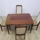 Table and four chairs set, brown wood, beige fabric, Denmark, 1970s.