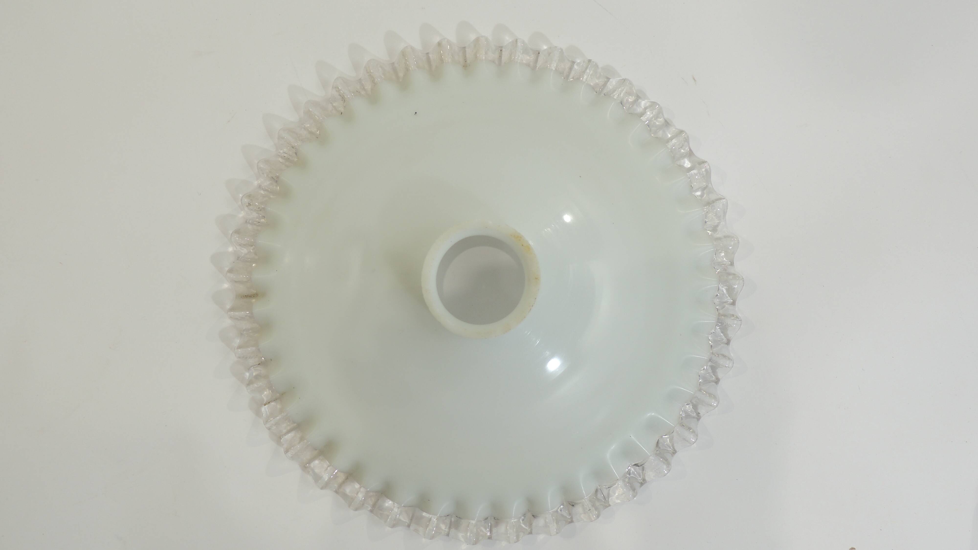 Vintage lampshade in white opaline glass with a transparent serrated edge – Globe