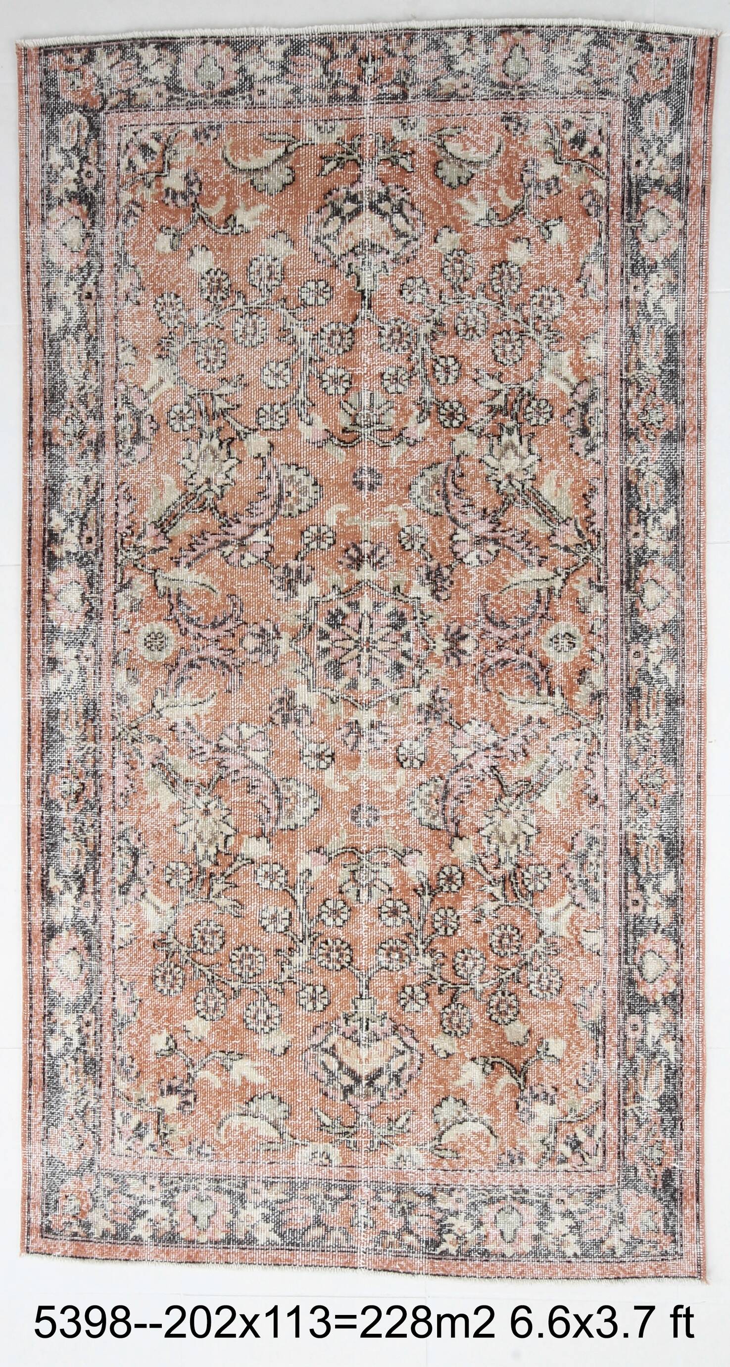 4x7 Antique Brunt Orange Brown Turkish Vintage Rug, 113x202Cm