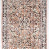 4x7 Antique Brunt Orange Brown Turkish Vintage Rug, 113x202Cm
